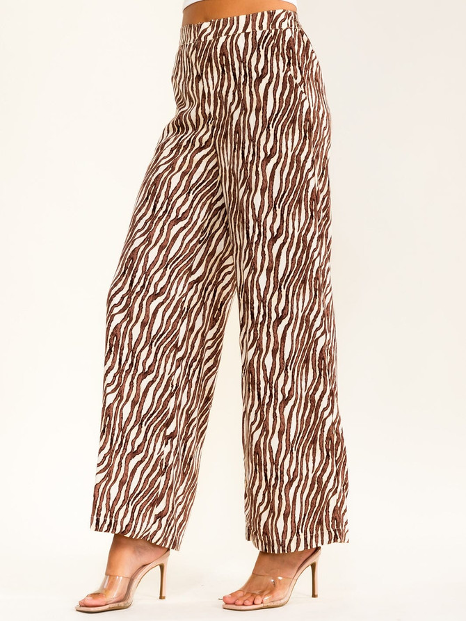 ELASTIC WAIST FRONT ZEBRA PRINT WIDE LEG PANTS