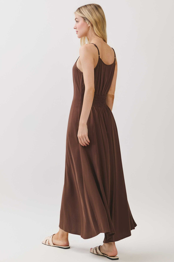 FLOWY CONTRAST BUTTONED TRIM SLIT MAXI DRESS