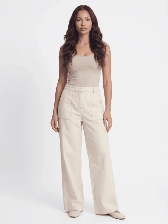POCKETS WIDE LEG LINEN PANTS
