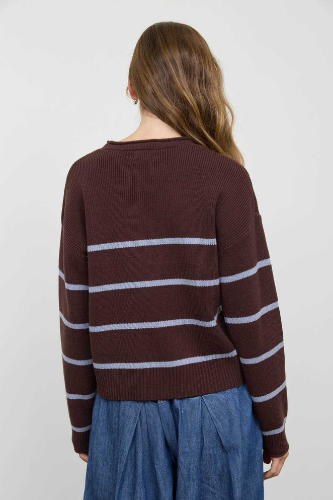 STRIPE RAW CREW NECK LONG SLEEVE SWEATER