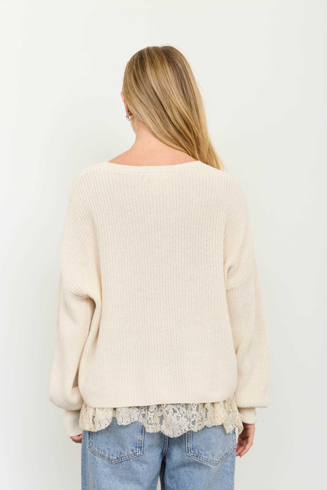 RAW EDGE CROPPED LONG SLEEVE KNIT SWEATER
