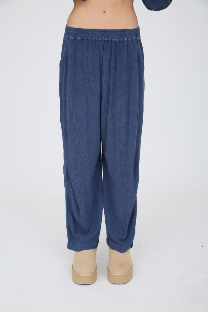 CRINKLE PLISSE ELASTIC WAIST LOUNGE PANTS