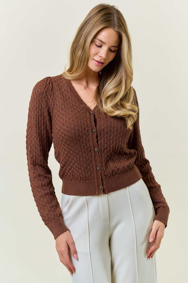 POINTELLE ROSE BUTTONS CARDIGAN