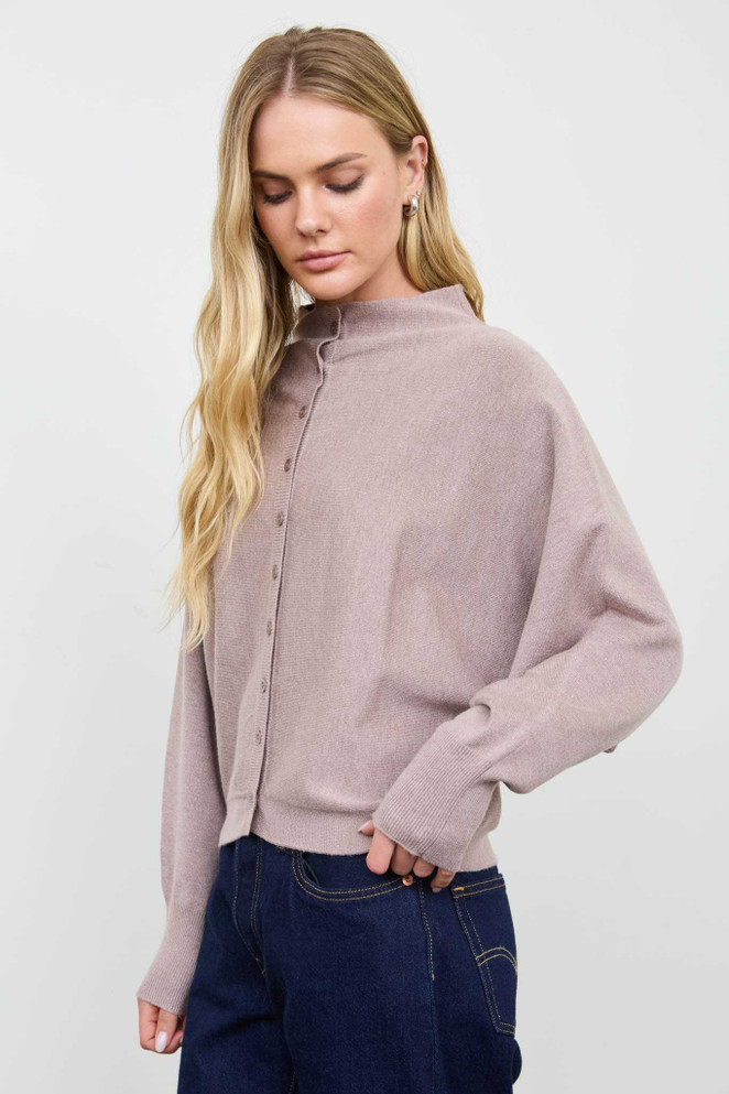 BOAT NECK BUTTON DOWN KNIT CARDIGAN SWEATER