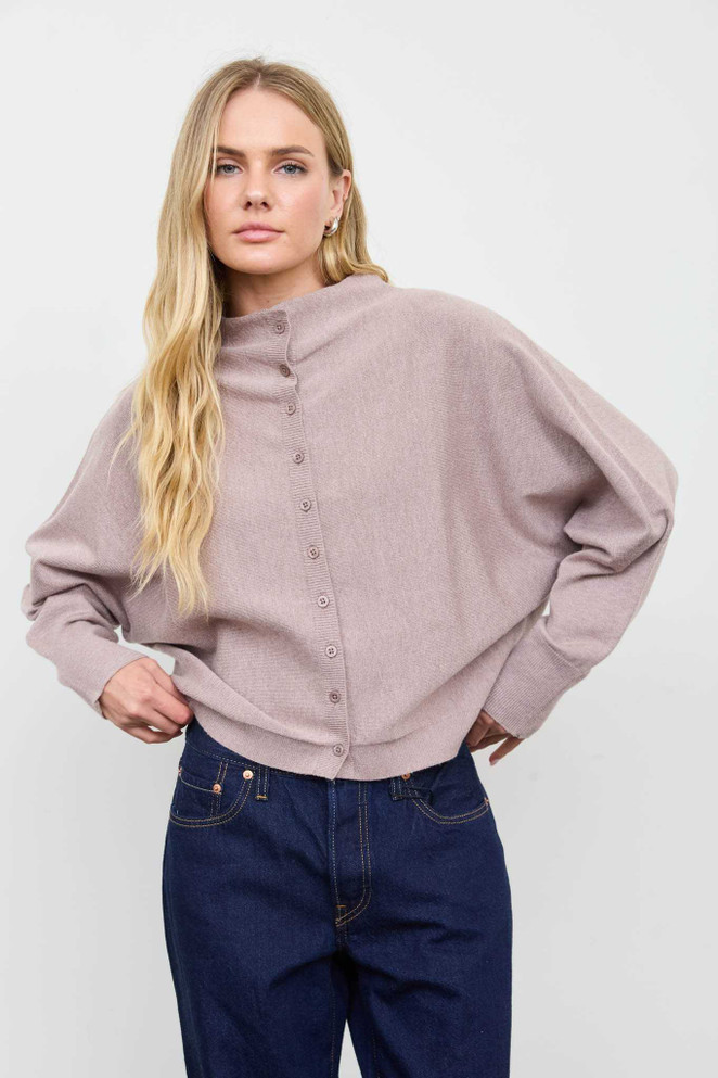 BOAT NECK BUTTON DOWN KNIT CARDIGAN SWEATER