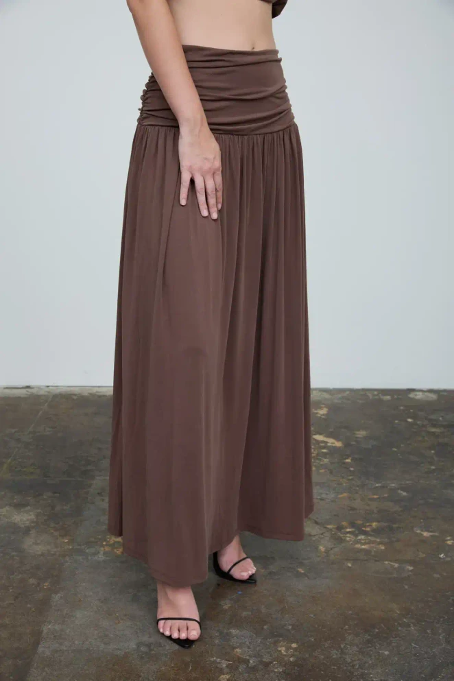 WIDE GATHERED WAISTBAND KNIT MAXI SKIRT
