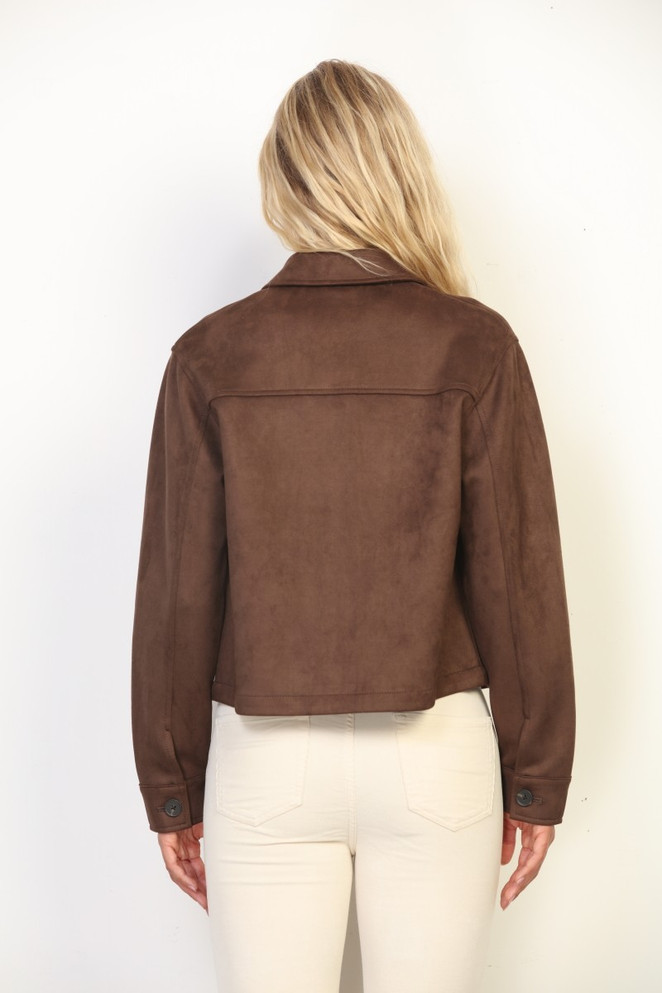 OVERSIZED FRONT PATCH POCKETS SUEDE JACKET
