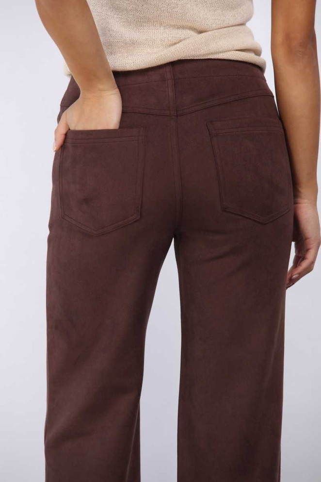 DRAWSTRING WAIST STRAIGHT LEG SUEDE PANTS