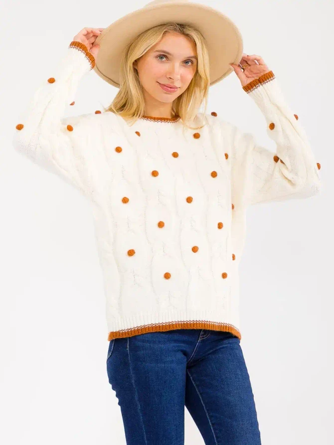 LONG SLEEVE POM POM DETAILED SWEATER