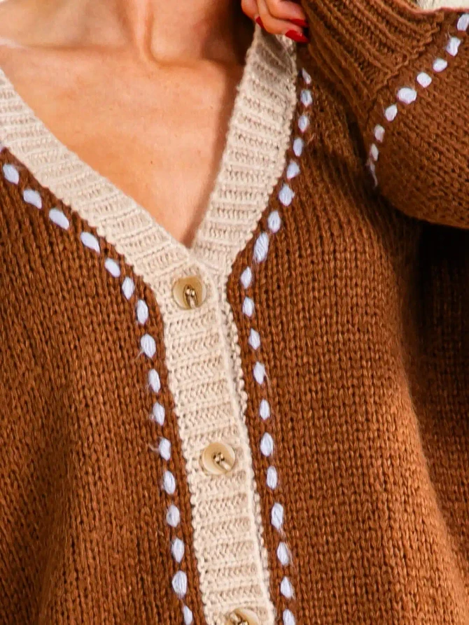 BUTTON UP TRIM DETAILED SWEATER