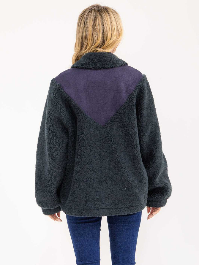 BUTTON UP FRONT POCKETS SHERPA PULLOVER SWEATER