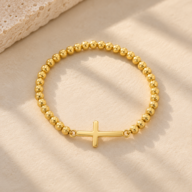 CROSS BEADED STRETCH BRACELET