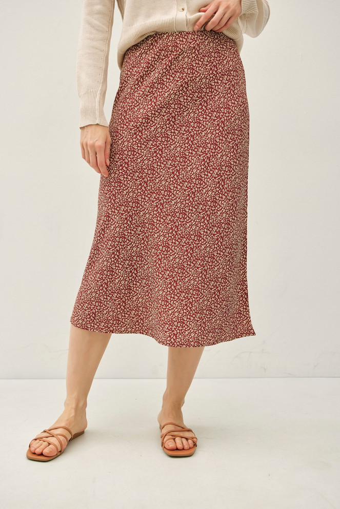PRINT MIDI SKIRT WITH ELASTIC WAISTBAND