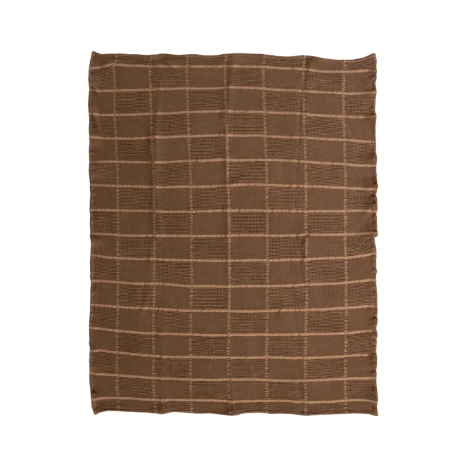 60"L X 50"W COTTON WAFFLE WEAVE THROW WITH GRID PATTERN