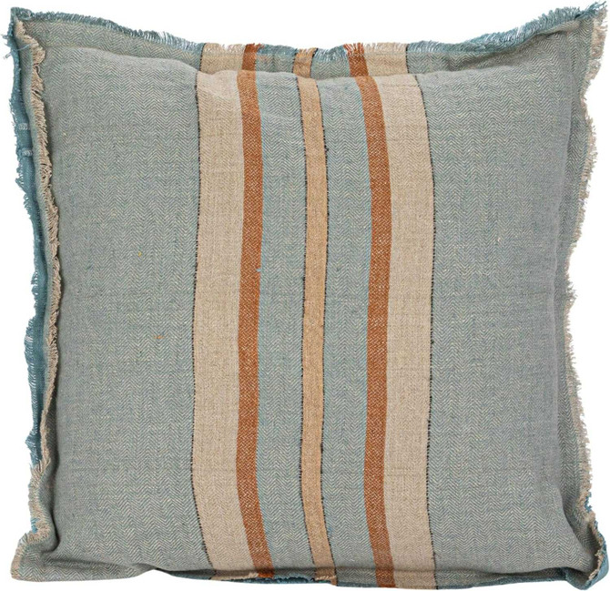 WOVEN LINEN STRIPED PILLOW WITH FRINGE