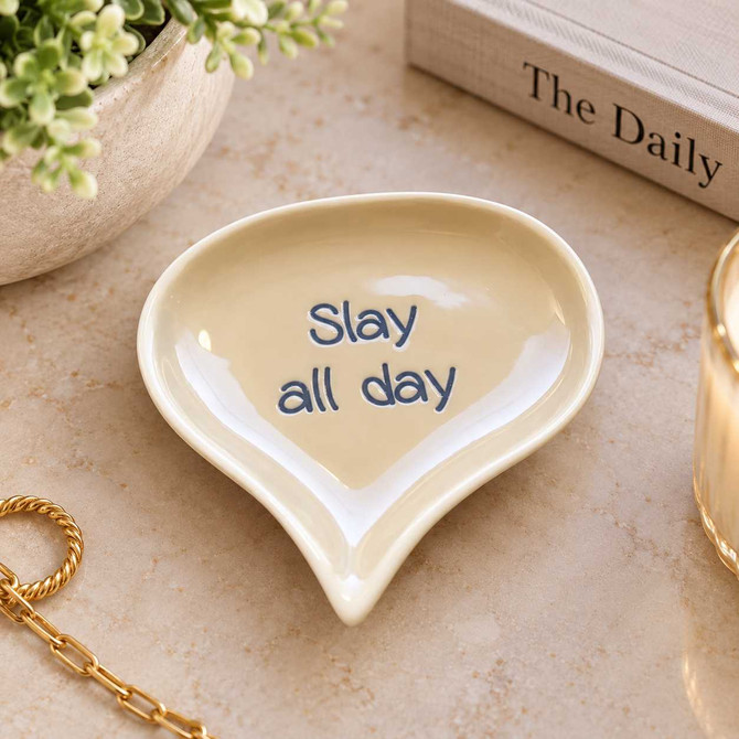 STONEWARE SPEECH BALLOON SHAPED DISH WITH WORDS