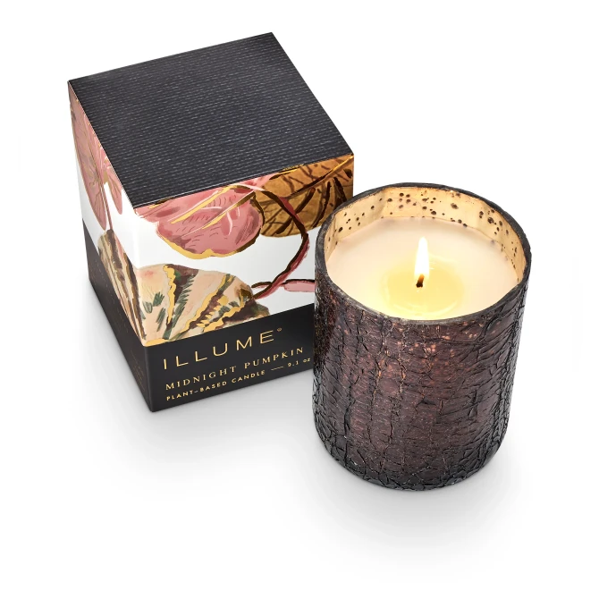 ILLUME MIDNIGHT PUMPKIN SMALL BOXED CRACKLE GLASS CANDLE