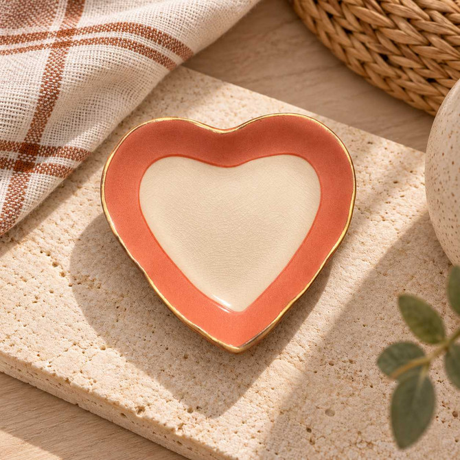 STONEWARE HEART DISH WITH GOLD EDGE