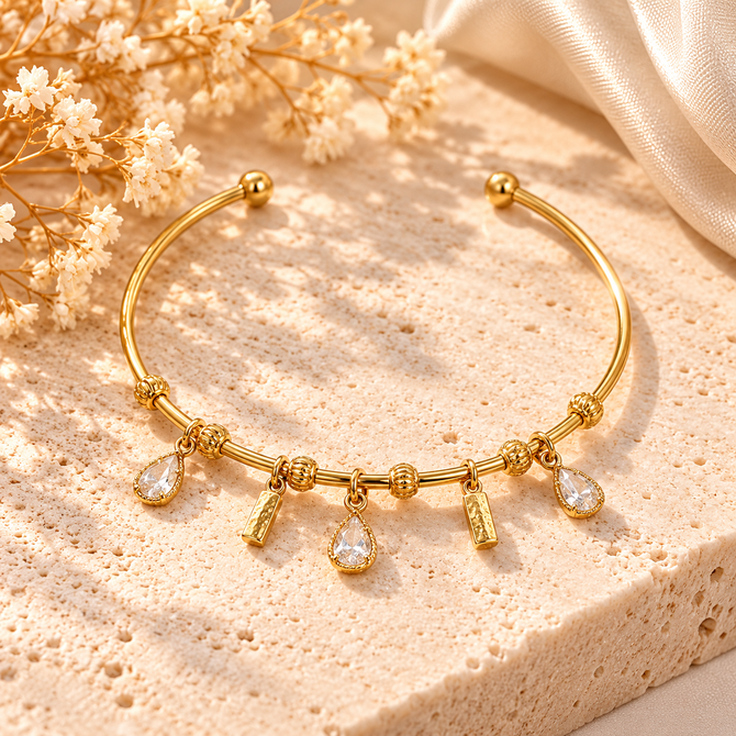 TEARDROP CZ CHARM CUFF BRACELET