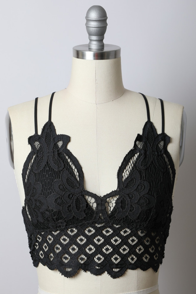 PADDED CROCHET LACE LONGLINE BRALETTE