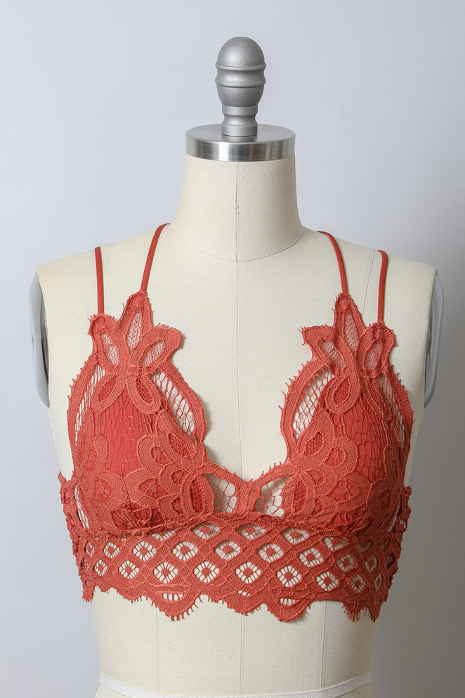 PADDED CROCHET LACE LONGLINE BRALETTE