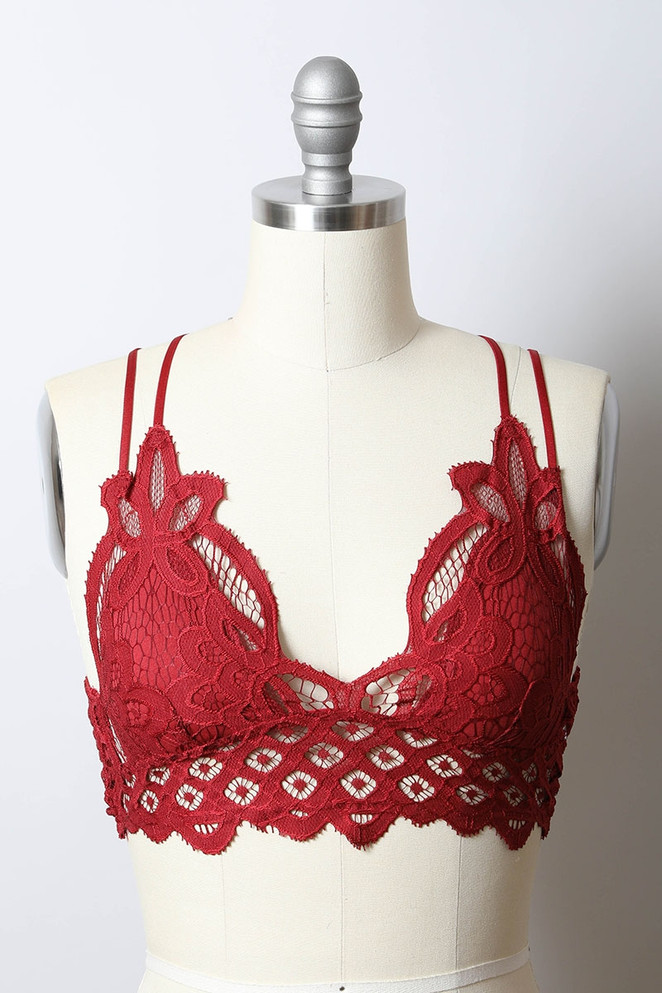 PADDED CROCHET LACE LONGLINE BRALETTE