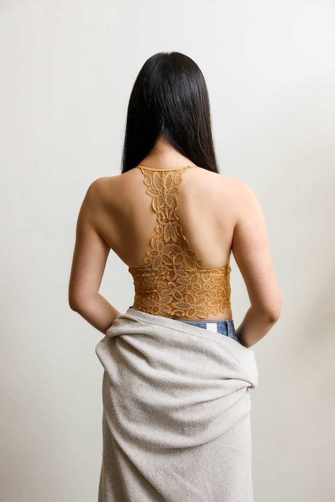 RACERBACK FLOWER LACE BRALETTE PADDED TOP