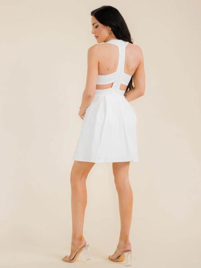 SLEEVELESS OPEN BACK FIT & FLARE MINI DRESS