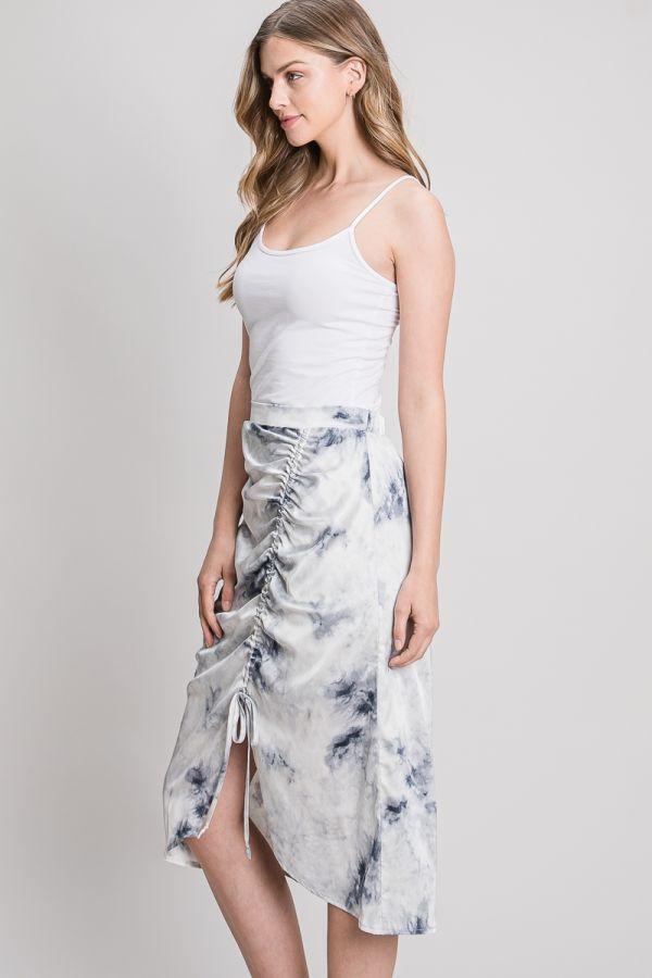 SILKY DRAWSTRING CINCHED SKIRT