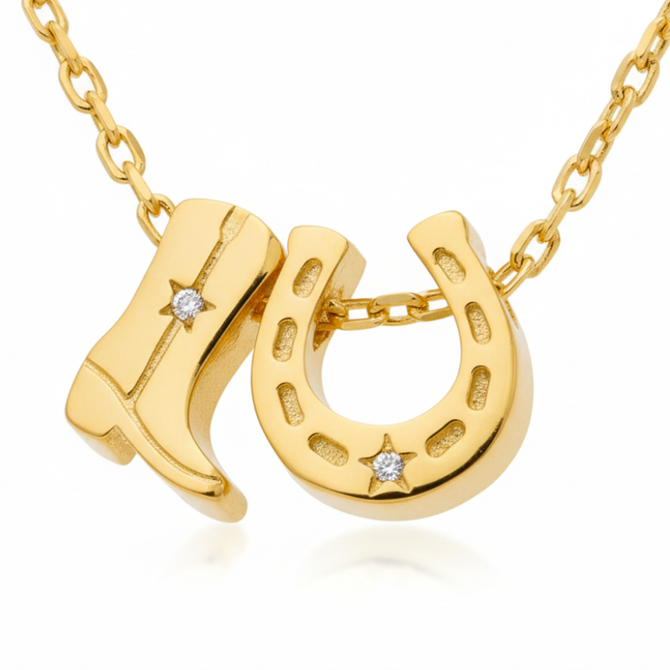 GOLD DIPPED COWBOY BOOTS HORSE SHOE CHARM NECKLACE