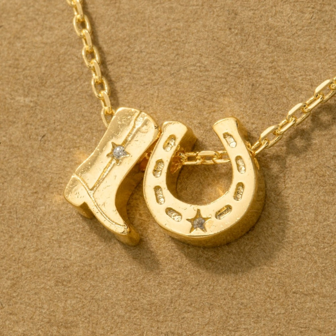 GOLD DIPPED COWBOY BOOTS HORSE SHOE CHARM NECKLACE
