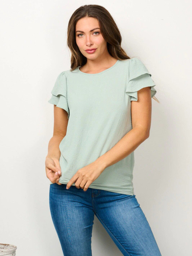 SHORT RUFFLE SLEEVES SOLID BLOUSE