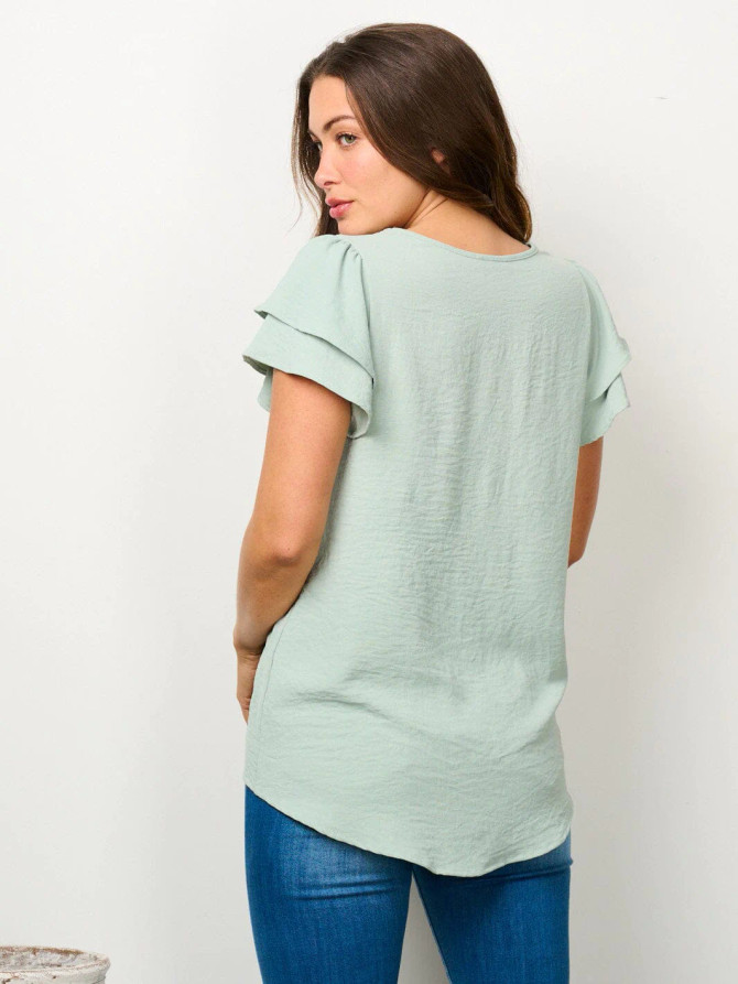 SHORT RUFFLE SLEEVES SOLID BLOUSE