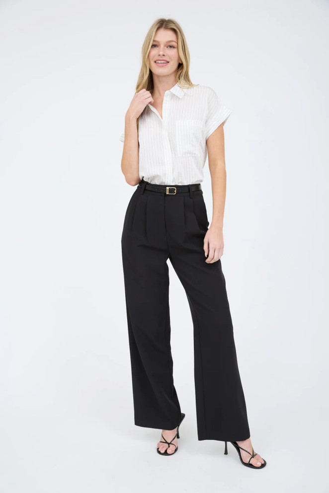 PINSTRIPE SHORT SLEEVE COLLARED SHIRT