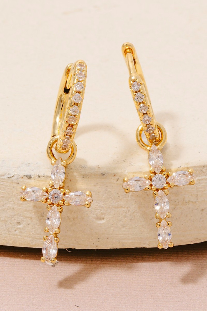 CROSS CHARM HOOP EARRINGS