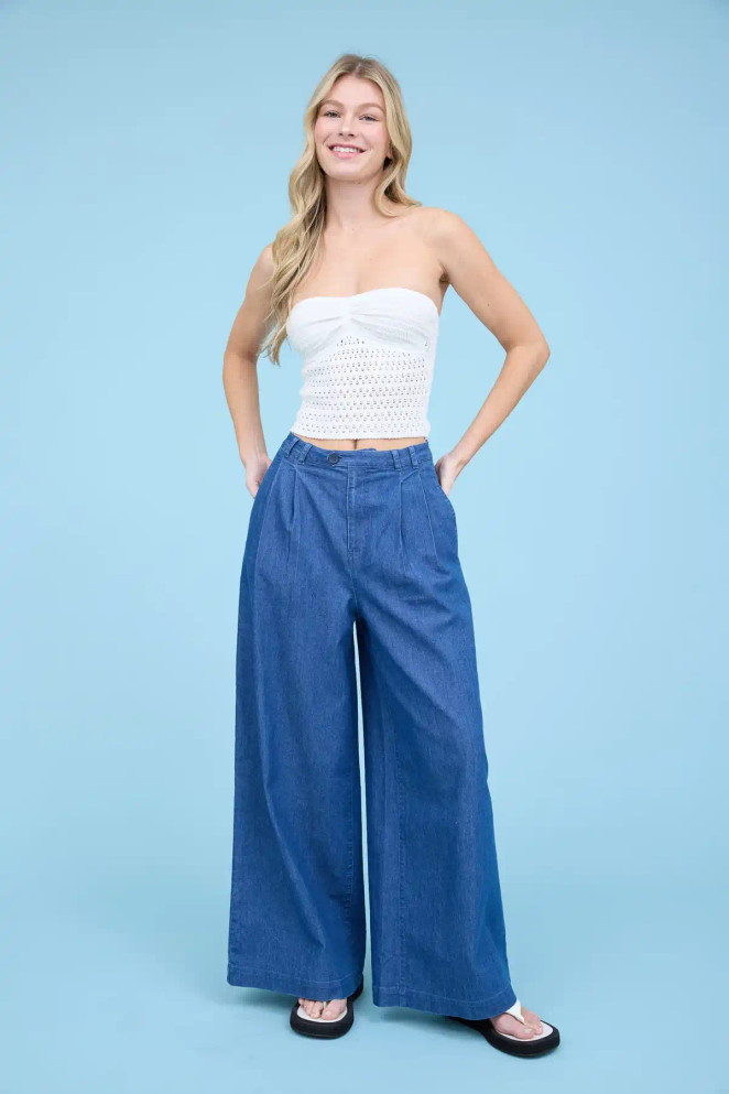 HIGH WAIST PLEATED WIDE LEG PANTS