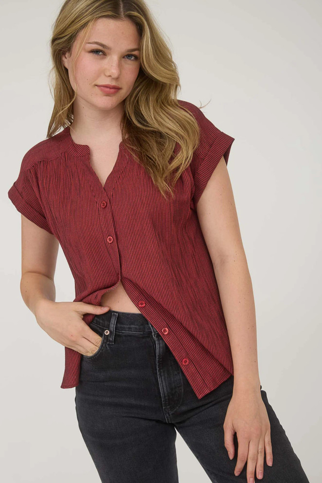 PINSTRIPE SHORT CUFF SLEEVE BUTTON DOWN SHIRT