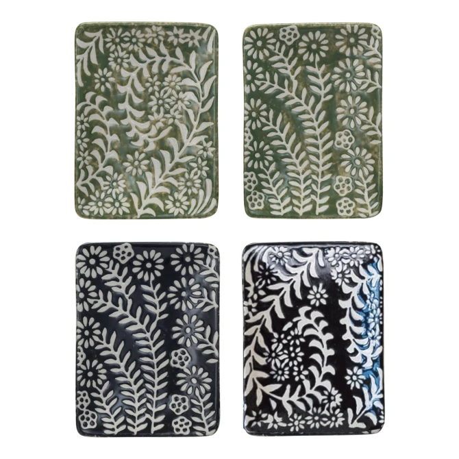 STONEWARE DISH WITH WAX RELIEF BOTANICALS