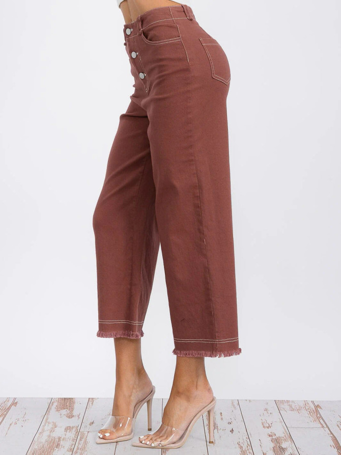 BUTTON CLOSURE POCKETS WIDE LEG PANTS
