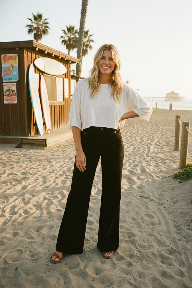 RELAXED FLARE JEAN W/ PATCH POCKETS IN BLACK