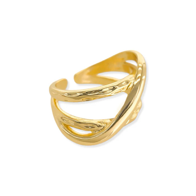 DOUBLE CROSS RING ADJUSTABLE GOLD RING