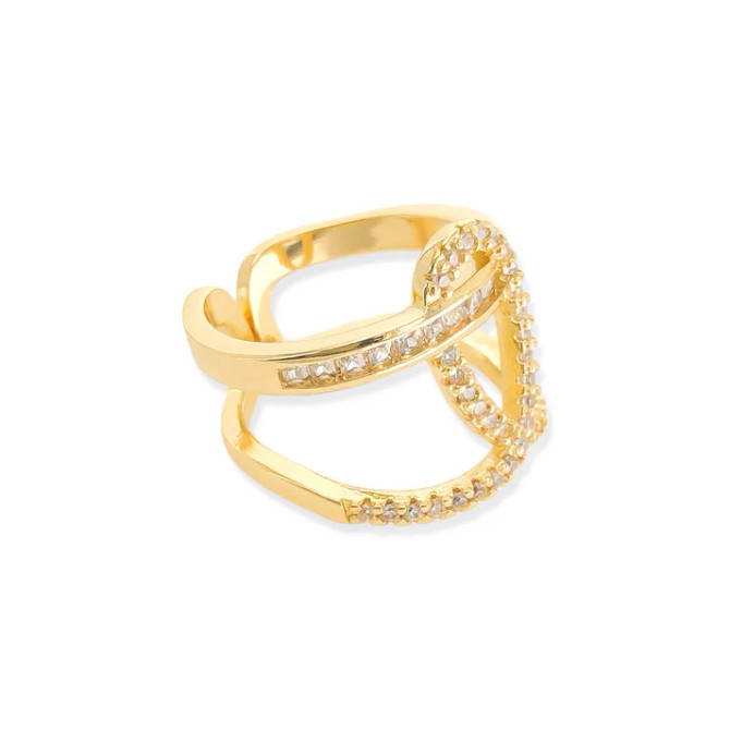 LOOPED CZ RING ADJUSTABLE GOLD RING