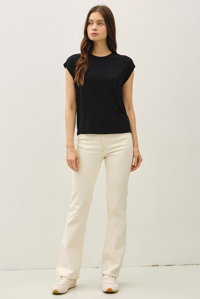 BAMBOO CAP SLEEVE BASIC ROUND NECK TOP