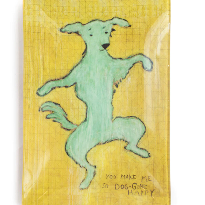 DANCING DOG LARGE RECTANGLE DECOUPAGE PLATE