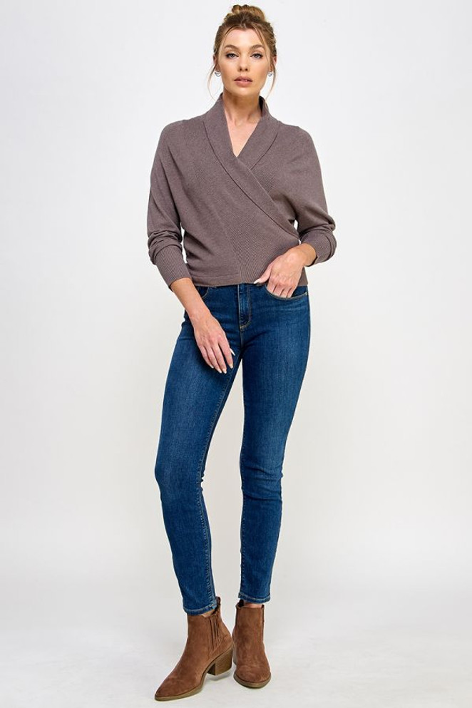 SOFT MIXED TEXTURE WRAP SWEATER