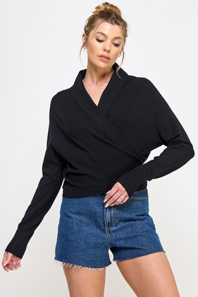 SOFT MIXED TEXTURE WRAP SWEATER