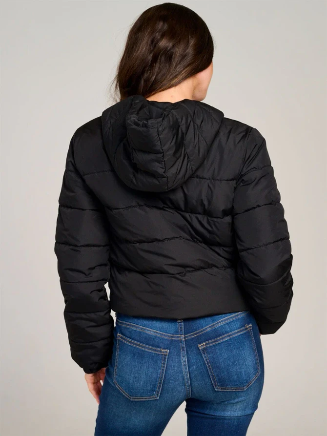 ZIPPER CLOSURE HOODED PUFFER JACKET