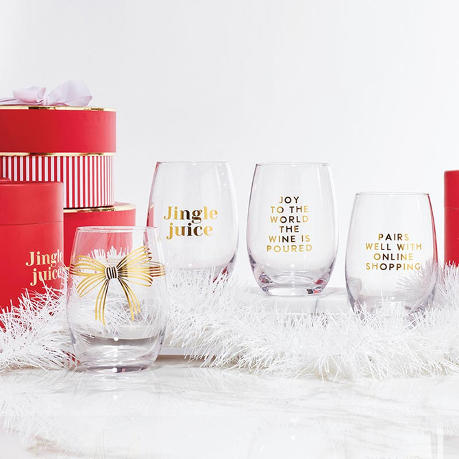 CHRISTMAS STEMLESS WINE GLASSES SET FOR HOLIDAY ENTERTAINING