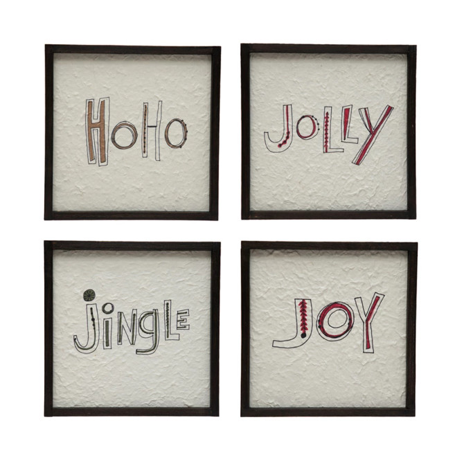 SQUARE WOOD FRAMED WALL DÉCOR WITH HOLIDAY WORD