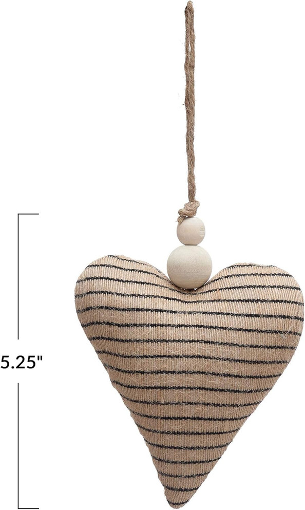 STRIPED HEART ORNAMENT W/WOOD BEADS DECORATIVE ACCENTS